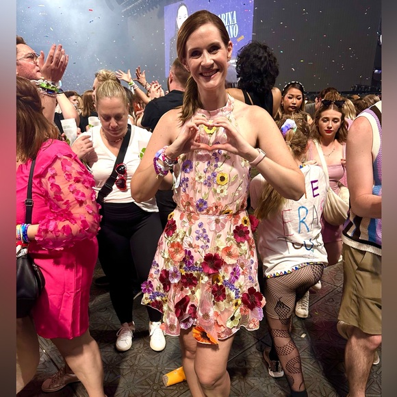 Lulus Blooming Bliss Pink 3D Floral Embroidered Halter Mini Dress - Picture 4 of 4